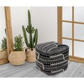 Chic Home Chic Home FON9637-US Modern Transitional Spiro Ottoman with Woven Cotton Upholstered Two-Tone Striped Pattern with Tassels Square Pouf; Black FON9637-US